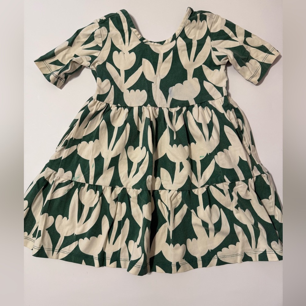 Hanna Anderson- Floral Green and Cream Kids Dress